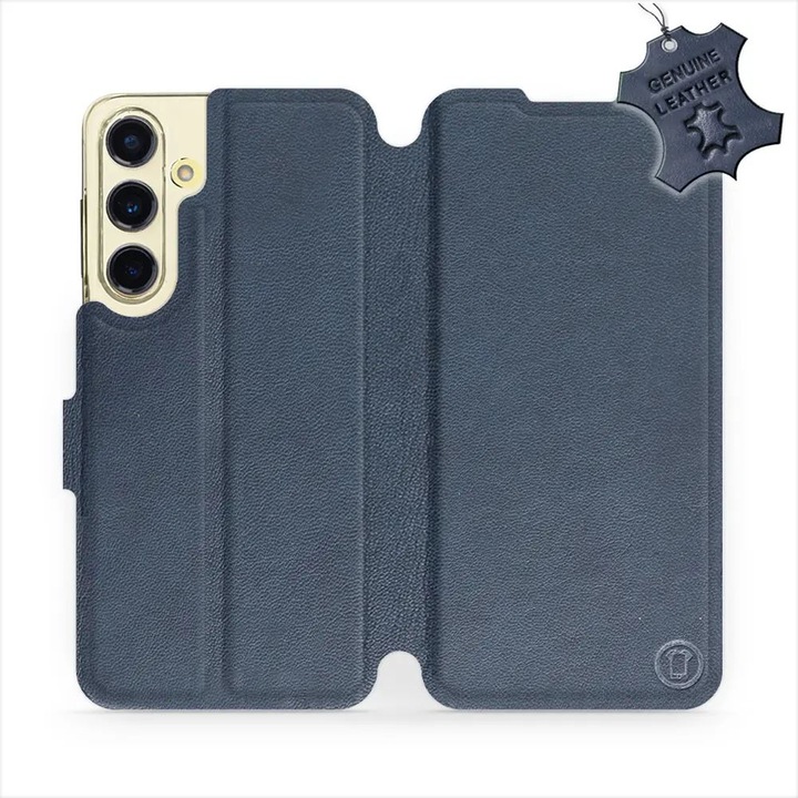 Husa telefon, piele naturala, MobiWear, albastru, pentru Samsung Galaxy S24 FE, cu suport si inchidere magnetica