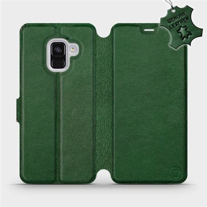 Husa telefon, piele naturala, Mobiwear, pentru Samsung Galaxy A8 2018, verde, cu suport si inchidere magnetica