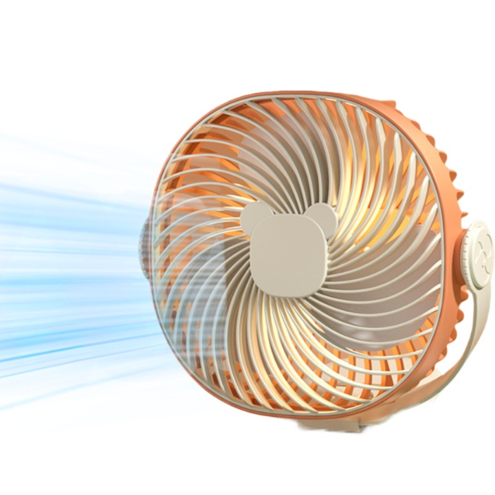 Ventilator multifunctional 4 in 1, roz, cu lampa de noapte, portabil, ajustabil 360°