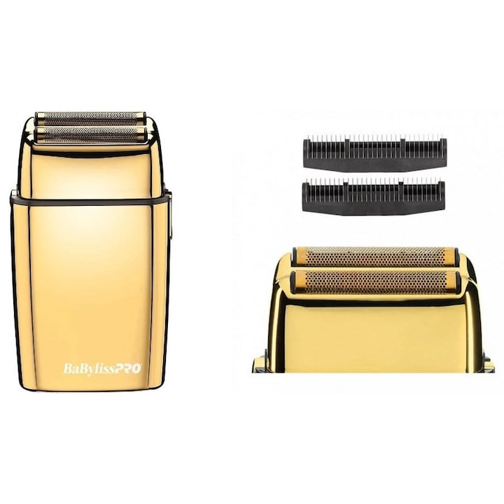 Aparat de ras electric BaByliss Pro FX02 Gold, cu folie și lamă, pentru barbierit uscat, design ergonomic