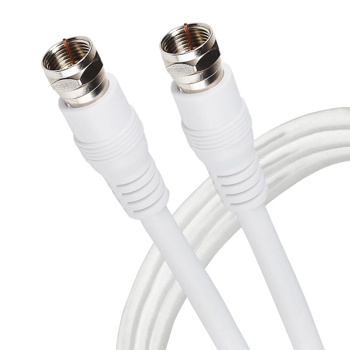 Cablu coaxial cu mufe F Tata-Tata, lungime 5 metri, pentru conectare semnal TV intre distribuitoare, receptoare de semnal, spiter sau adaptoare