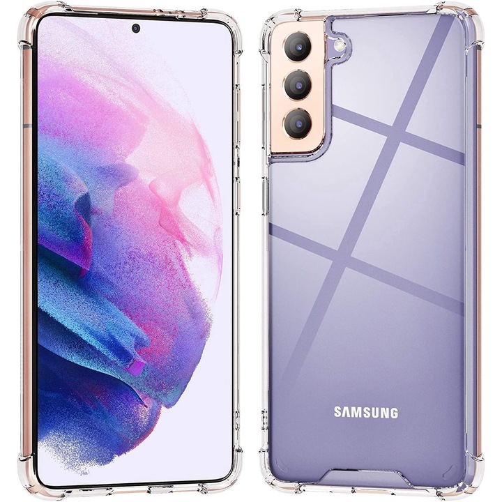 Intelli® Защитен калъф, съвместим със Samsung Galaxy S21, от силиконов гел, противоударни ъгли, защита на камерата, тънък, прозрачен
