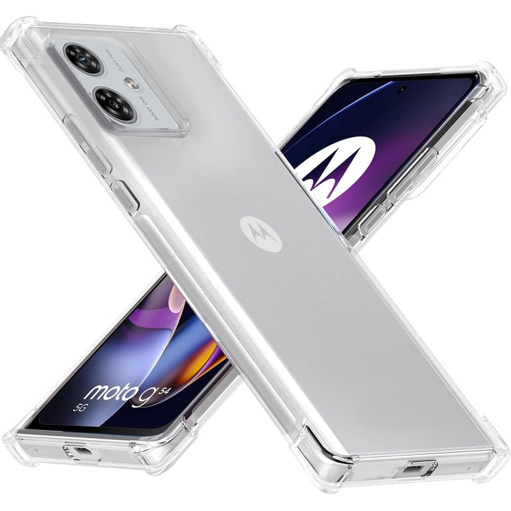 Intelli® Защитен Калъф Съвместим Motorola Moto G54 / Moto G54 Power, от силиконов гел, Ъгли против удар, Защита на камерата, Тънък, Прозрачен