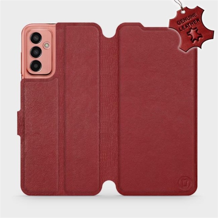 Huzat, természetes bőr, MobiWear, Samsung Galaxy M13-hoz, piros, tartó, ütésálló