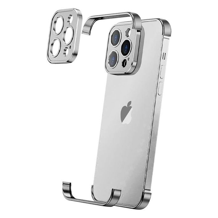 Калъф Optim Solution, Urban Ripple, Защита на ъглите и камерата, За iPhone 16 Pro, Алуминий от аерокосмически клас, AntiShock, Плъзгащ се дизайн, Сребрист