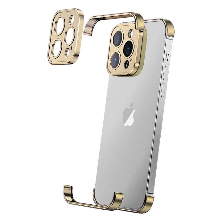 Калъф Optim Solution, Urban Ripple, Защита на ъглите и камерата, За iPhone 16 Pro Max, Алуминий от аерокосмически клас, AntiShock, Плъзгащ се дизайн, Златист
