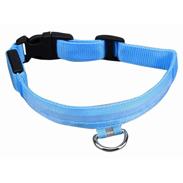 Zgarda cu iluminare LED pentru caini si pisici, marimea M 46-54 cm, albastru