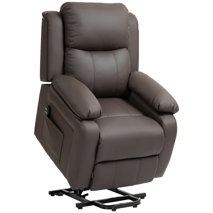 Recliner HOMCOM 160°, scaun electric de relaxare din piele PU cu telecomanda, suport pentru picioare si 2 buzunare laterale pentru sufragerie, maro inchis