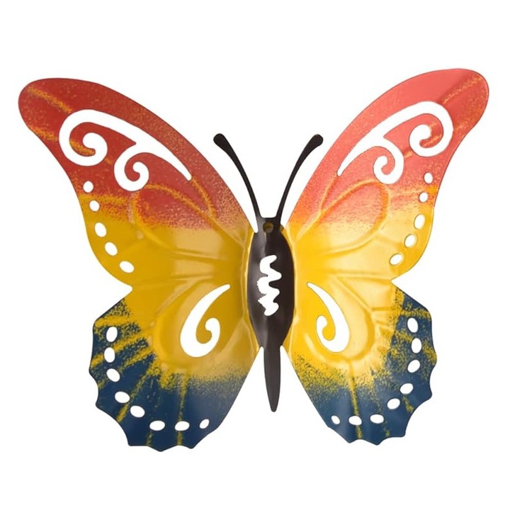 Set de 3 fluturi metalici decorativi pentru gradina si living, 24x18x0.6cm