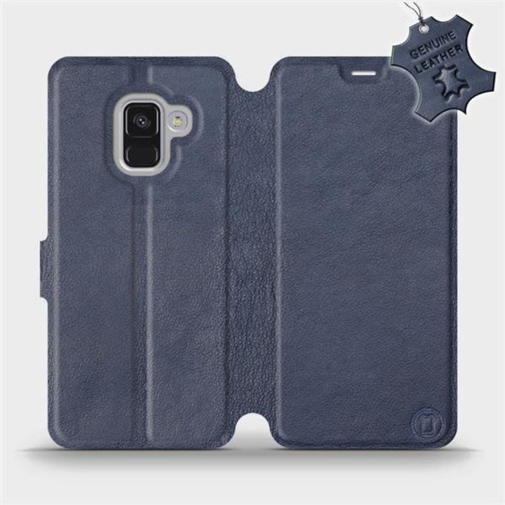 Husa, piele naturala, MobiWear, albastru, pentru Samsung Galaxy A8 2018, cu suport si inchidere magnetica