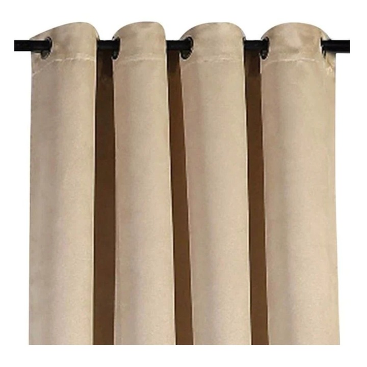 Draperie cu inele metalice, Blackout, poliester, bej, 140x260cm