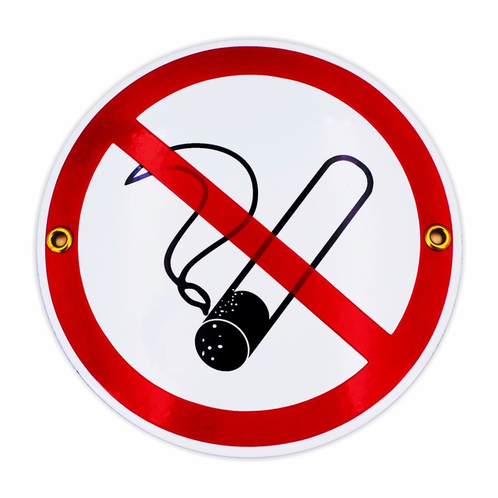 Semn Fumatul Interzis - 15 cm Ø - Ceramica emailata - Rezistent la intemperii - Indicator de interzicere a fumatului