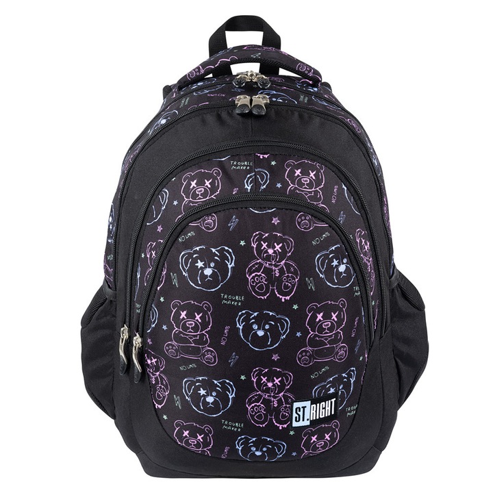 Ghiozdan clasele V-VIII, 4 compartimente, Majewski, Gama St. Right, Colectia Trouble Maker Bear 2025, BP-06