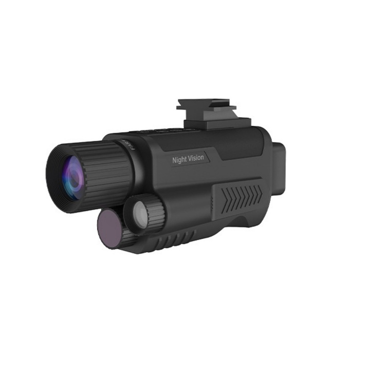 Монокъл, HD нощно виждане, 1,54" HD TFT екран, 8X цифрово увеличение, 3 нива на яркост, TF/Type-C, тактическо фенерче, антивибрационно, черно