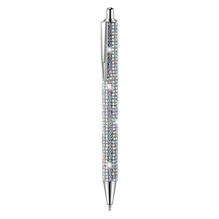 Pix cu Cerneala Albastra, Corp cu Strass-uri Holografice Argintii, 14.5 cm, Elegant si Stralucitor