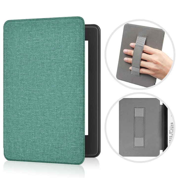 Флип калъф за Kindle Paperwhite 12-то поколение 2024 (7 инча) и Kindle Colorsoft Signature Edition, тънък ултралек режим за сън/събуждане, магнитно закопчаване, с дръжка, текстилен материал, Mint green