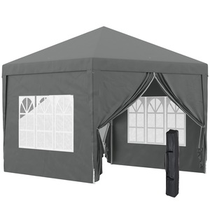 Foisor pliabil Pop Up Outsunny 3x3m, cu 2 usi si 2 ferestre, 4 panouri laterale si geanta de transport, Foisor de exterior din otel si tesatura Oxford, pentru gradina, petreceri, camping, gri