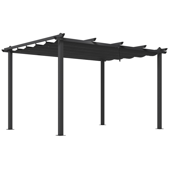 Foisor de gradina Outsunny 4x3m cu 8 gauri de drenaj, suruburi si suruburi, pergola din metal, aluminiu si poliester, gri inchis