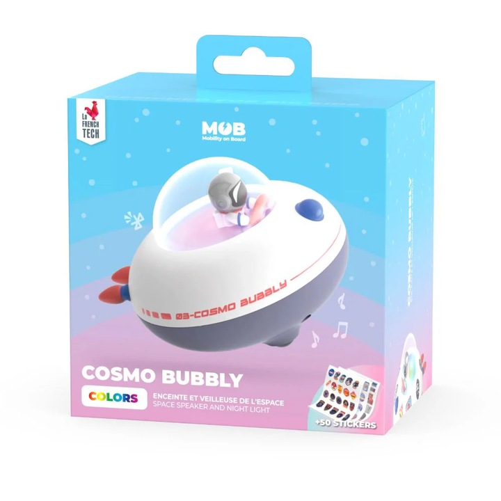 Boxa Bluetooth cu efecte de lumini, lampa de veghe, Cosmo Bubbly, Automonie 4h, 5W, 50 stickere, MOB