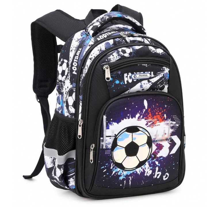 Ghiozdan Scoala pentru Copii, JOYSTOS, Multifunctional, Design Fotbal, Ergonomic, Impermeabil, 16 x 11 x 6.5 inch, pentru Scoala si Activitati Zilnice, Varsta 5-12 ani