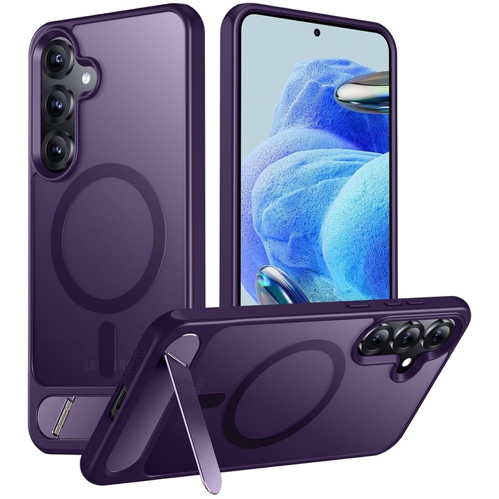 Husa pentru Samsung Galaxy S24, MagSafe, Protectie standard Militar, cu Suport Metalic Incorporat, Violet