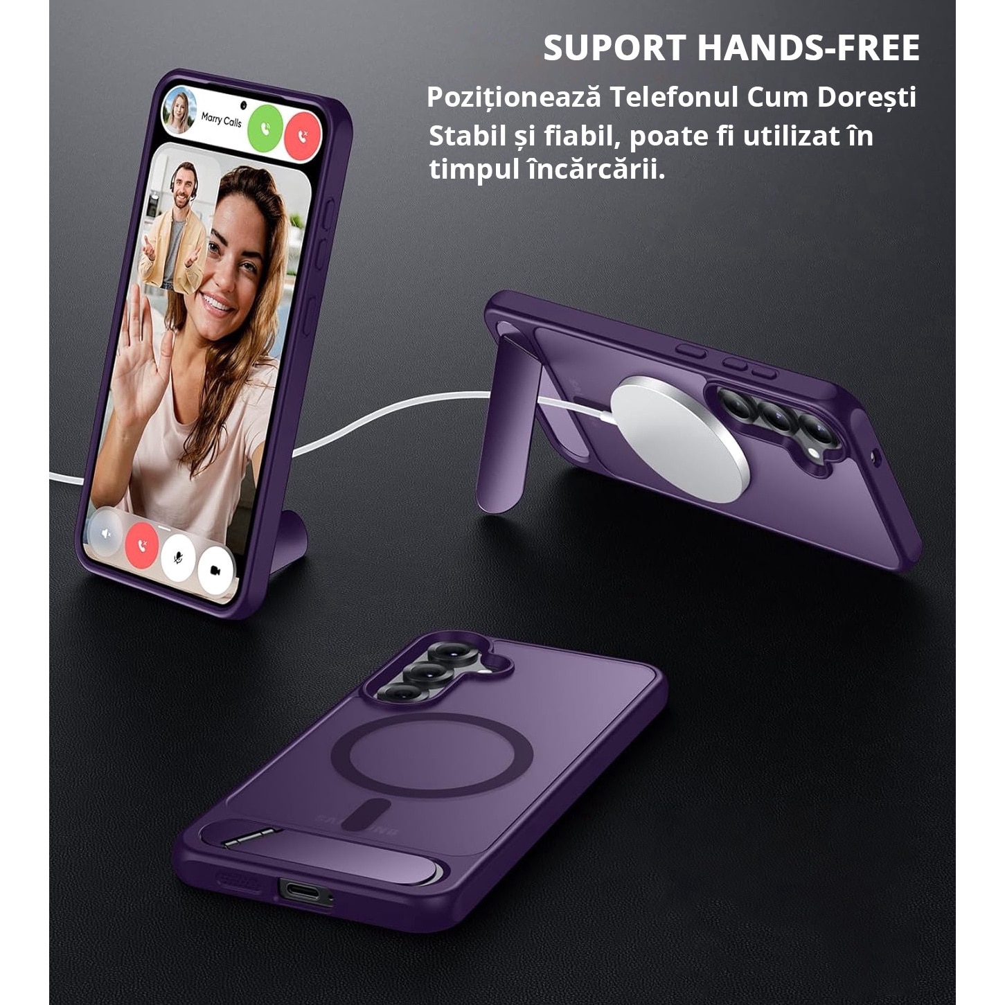 Husa pentru Samsung Galaxy S24, MagSafe, Protectie standard Militar, cu Suport Metalic Incorporat, Violet