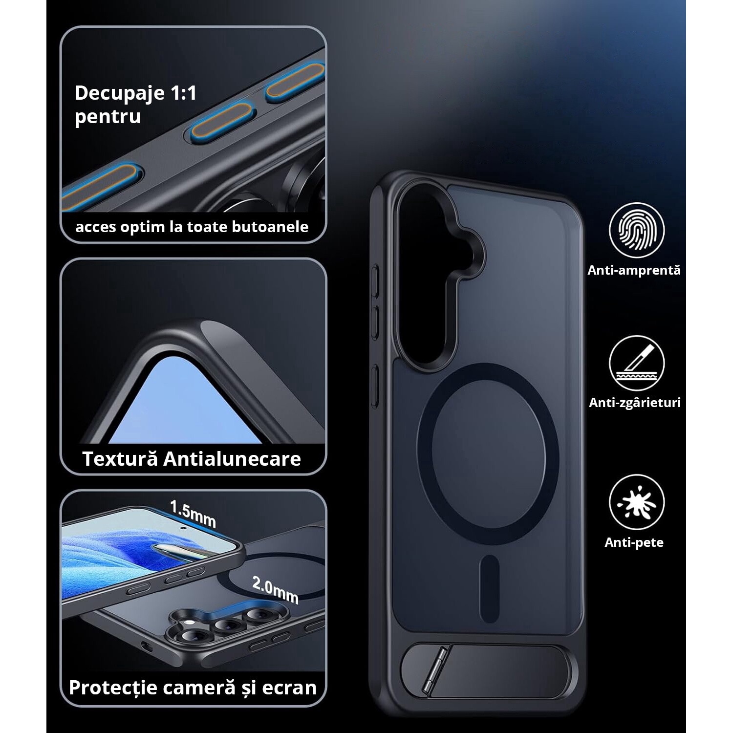 Husa pentru Samsung Galaxy S24 PLUS, MagSafe, Protectie standard Militar, cu Suport Metalic Incorporat, Negru