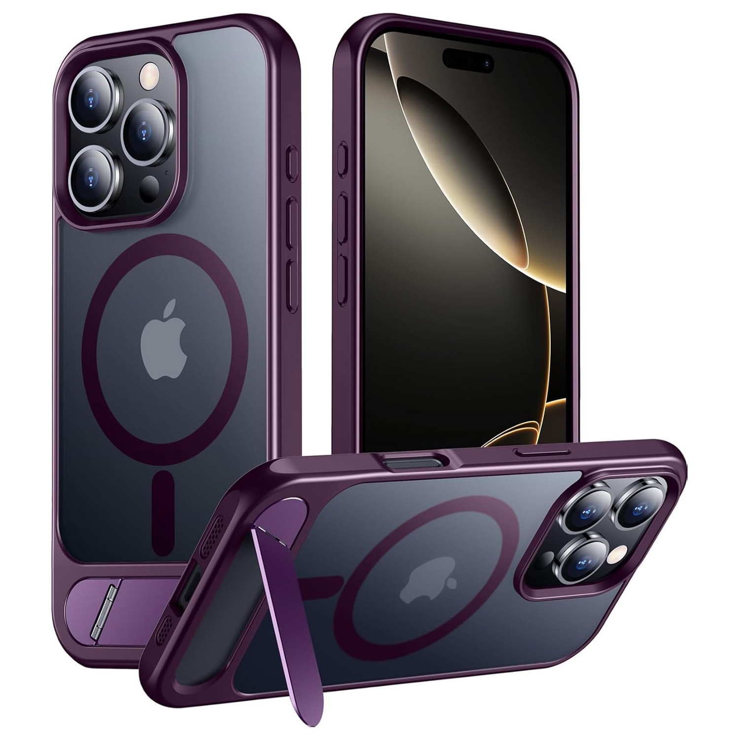 Husa pentru iPhone 16 Pro Max, MagSafe, Protectie standard Militar, cu Suport Metalic Incorporat, Purple