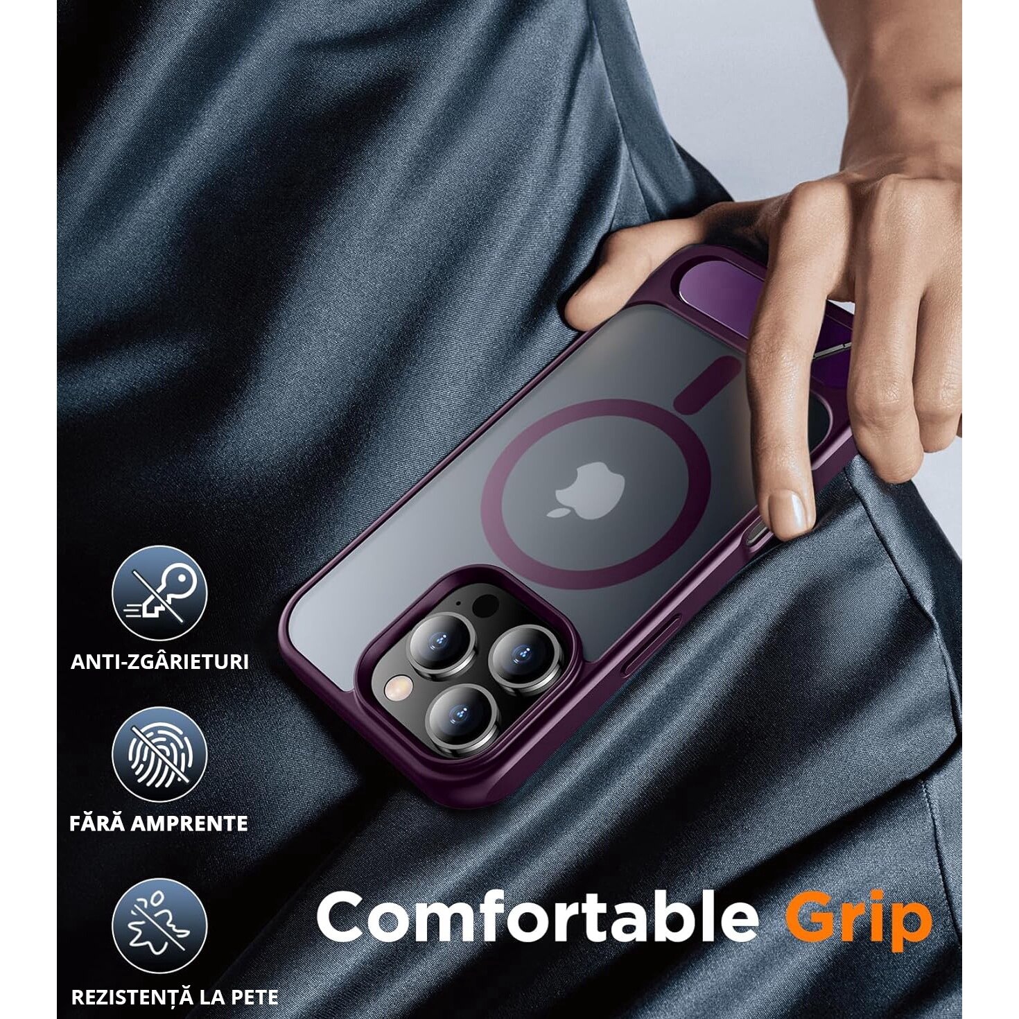 Husa pentru iPhone 16 Pro Max, MagSafe, Protectie standard Militar, cu Suport Metalic Incorporat, Purple