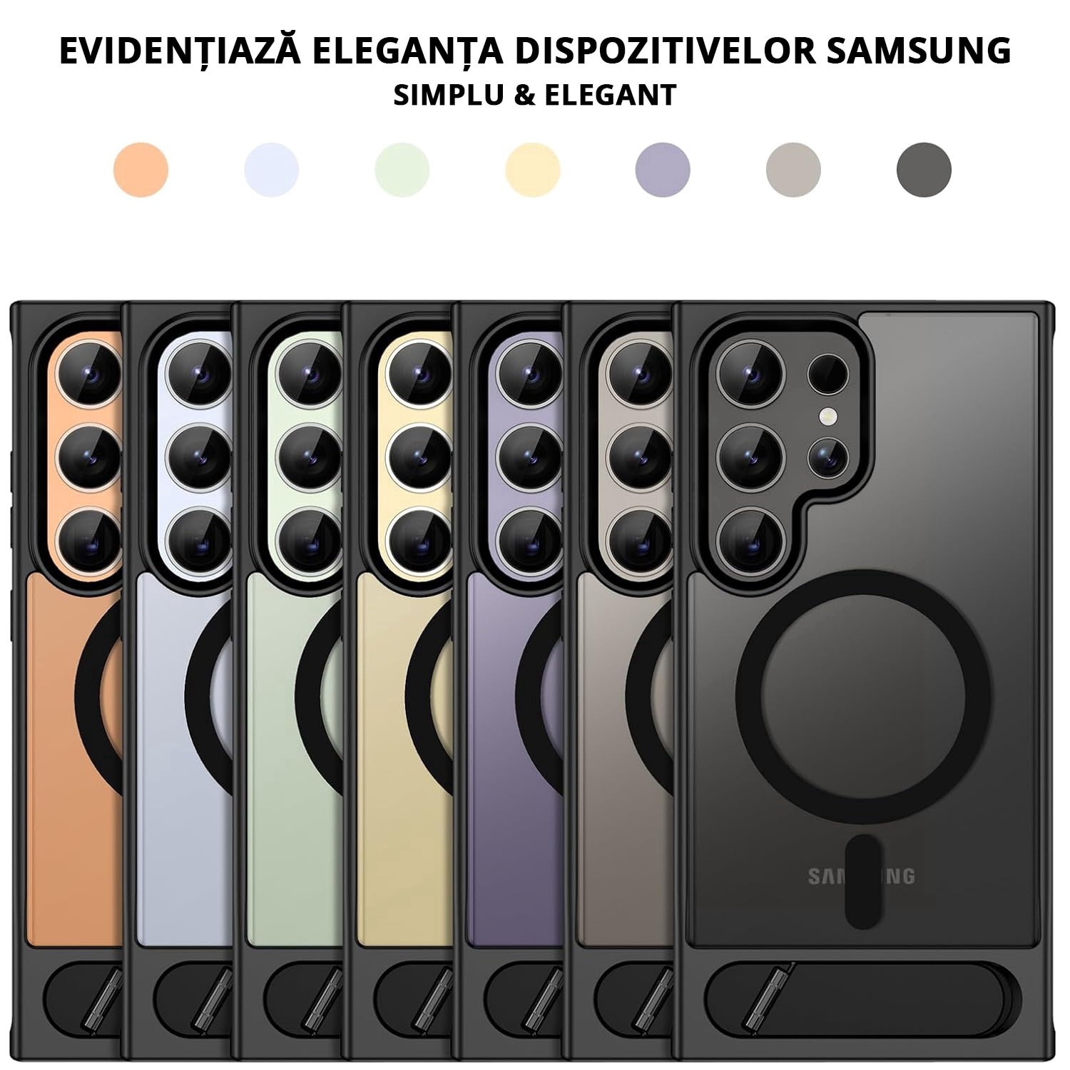 Husa pentru Samsung Galaxy S24 ULTRA, MagSafe, Protectie standard Militar, cu Suport Metalic Incorporat, Negru