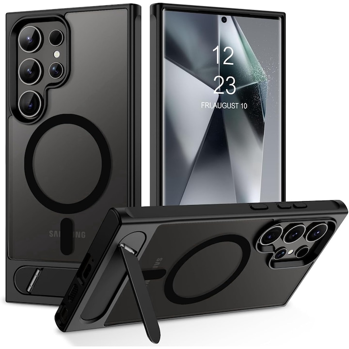 Husa pentru Samsung Galaxy S24 ULTRA, MagSafe, Protectie standard Militar, cu Suport Metalic Incorporat, Negru