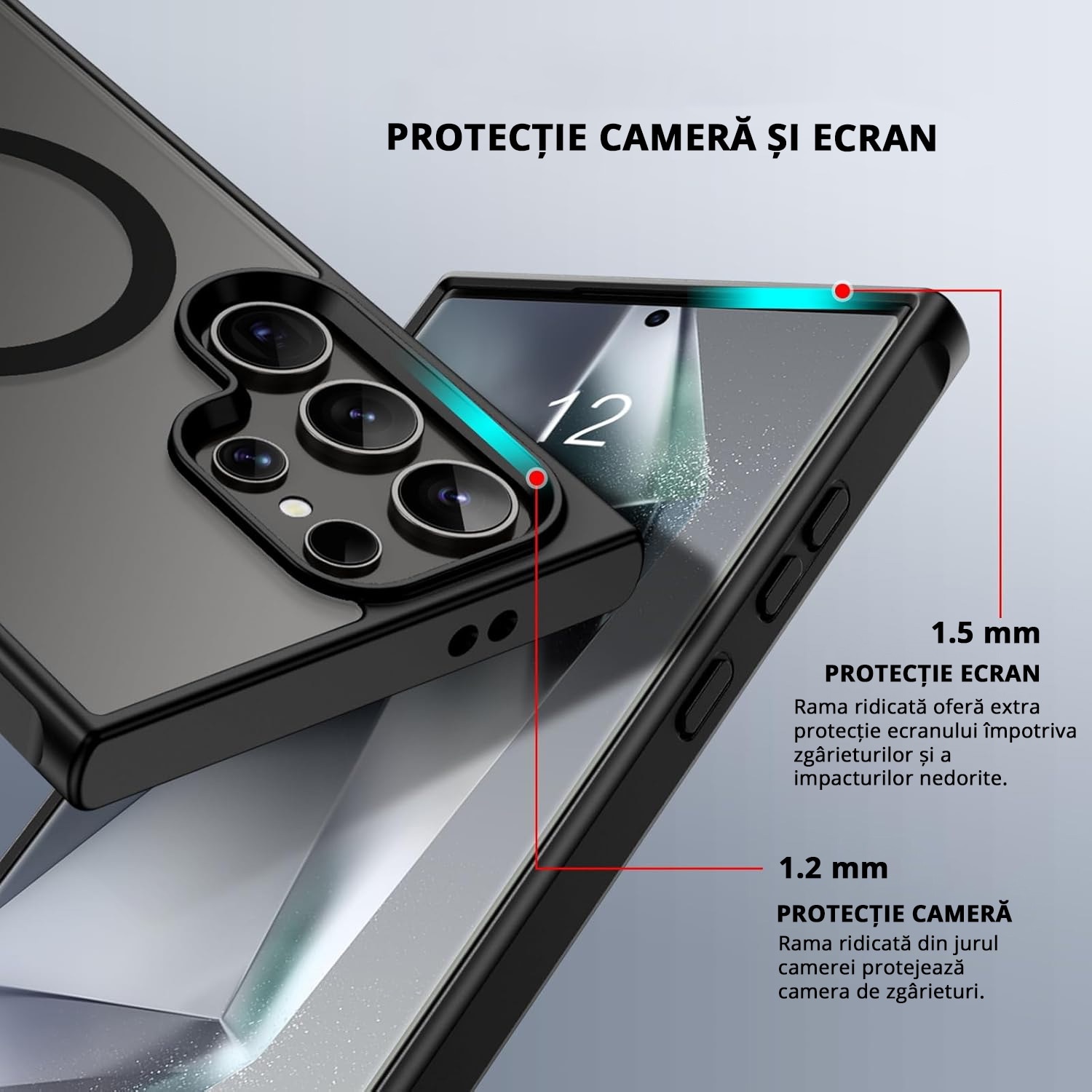 Husa pentru Samsung Galaxy S24 ULTRA, MagSafe, Protectie standard Militar, cu Suport Metalic Incorporat, Negru