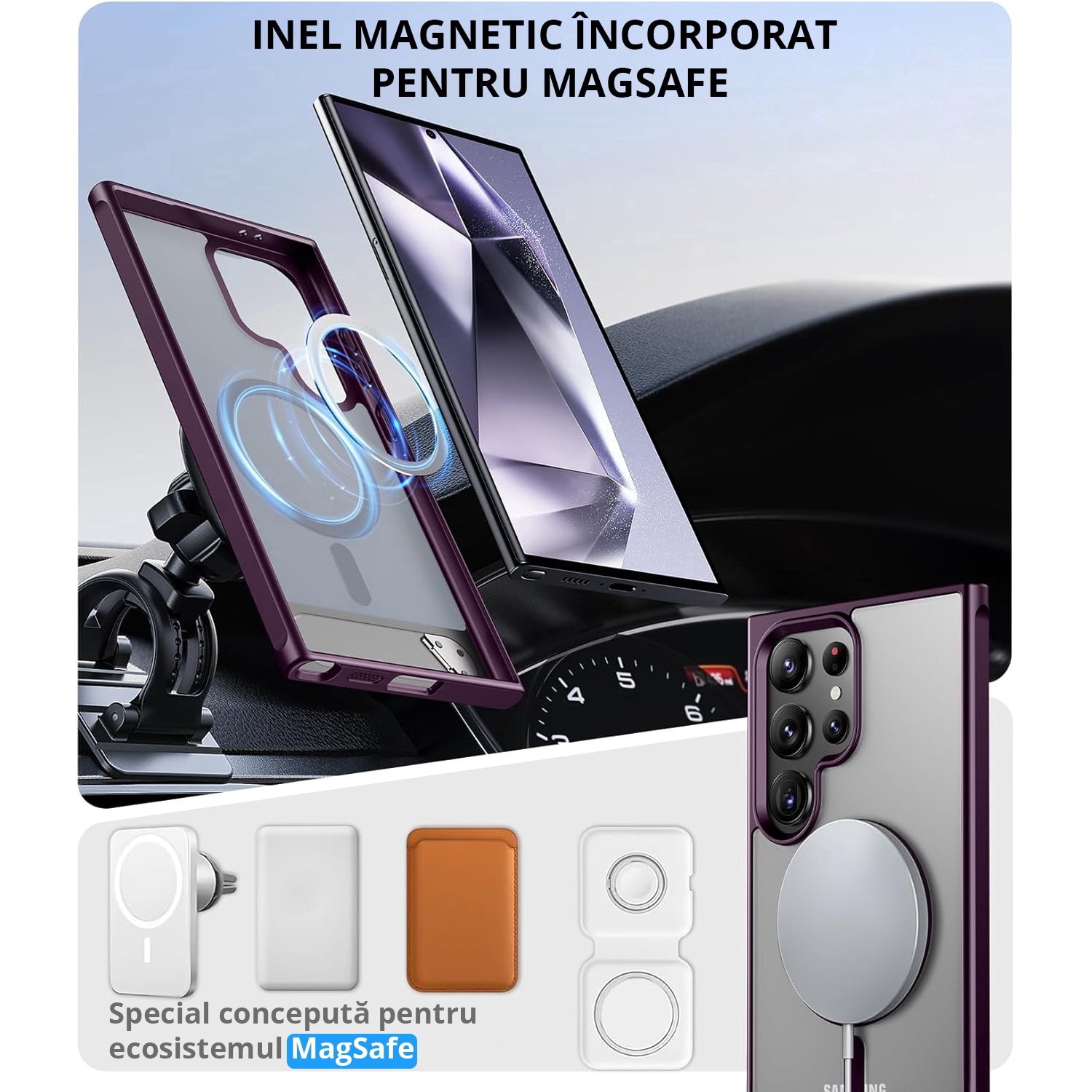 Husa pentru Samsung Galaxy S24 ULTRA, MagSafe, Protectie standard Militar, cu Suport Metalic Incorporat, Violet