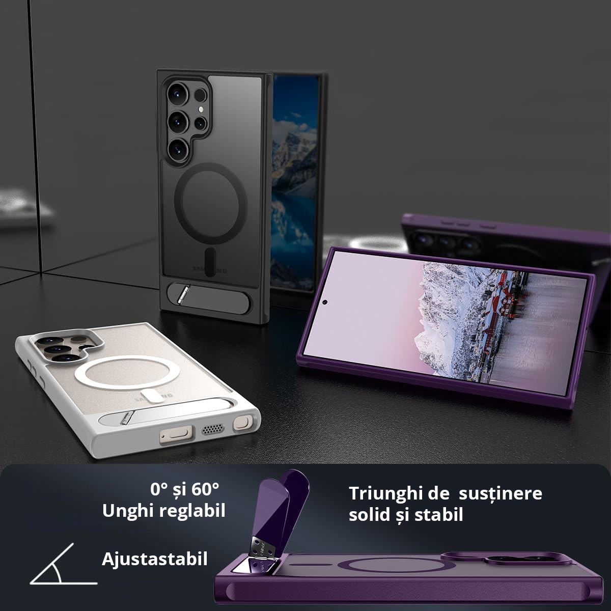 Husa pentru Samsung Galaxy S24 ULTRA, MagSafe, Protectie standard Militar, cu Suport Metalic Incorporat, Violet