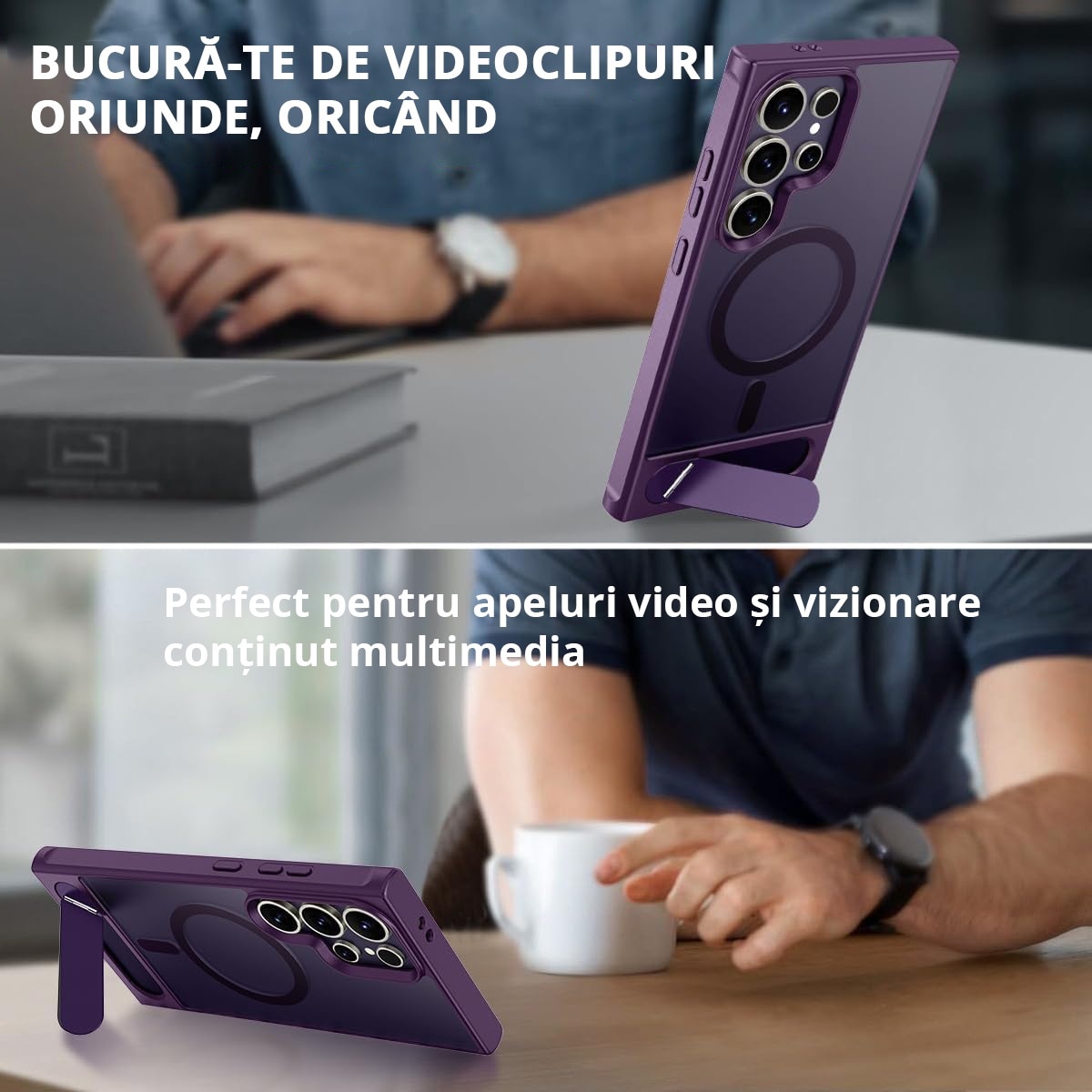 Husa pentru Samsung Galaxy S24 ULTRA, MagSafe, Protectie standard Militar, cu Suport Metalic Incorporat, Violet