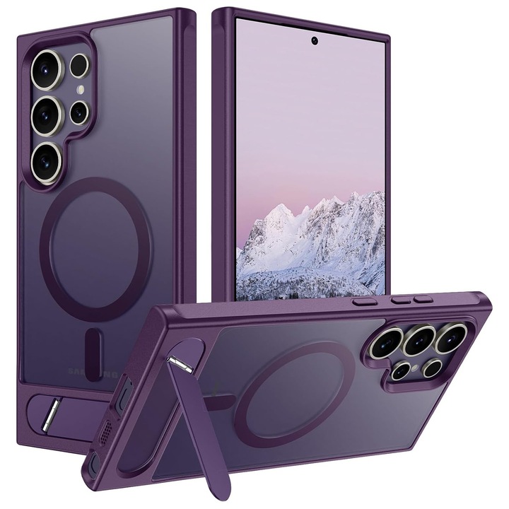 Husa pentru Samsung Galaxy S24 ULTRA, MagSafe, Protectie standard Militar, cu Suport Metalic Incorporat, Violet