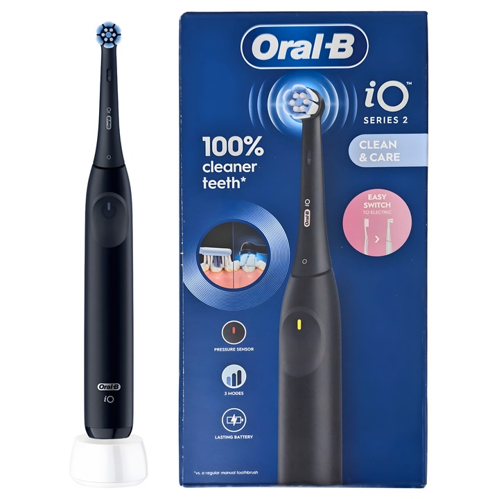 Periuta de dinti electrica magnetica, Oral B, iO Series 2, negru, 3 moduri, senzor de presiune