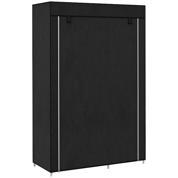 Dulap portabil, HOMCOM, din material netesut, otel si PP, dulap care economiseste spatiu cu 6 rafturi deschise, 1 cuier si usa cu balamale, 103x43x162,5 cm, negru
