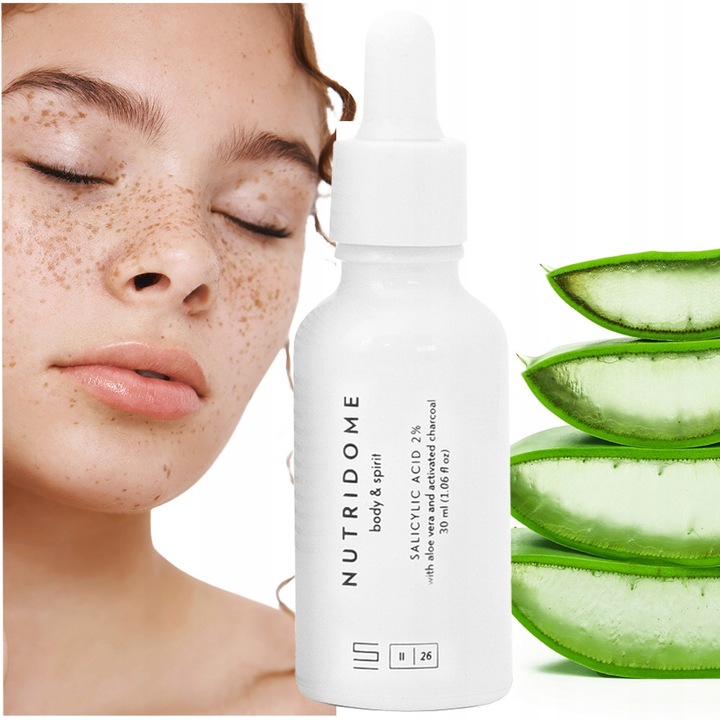 Ser Pentru Fata Anti-Acnee, Nutridome, Cu Acid Salicilic 2%, Niacinamida si Aloe Vera, Reduce Imperfectiunile, Regleaza Sebumul, Calmeaza Inflamatiile, 30 ml