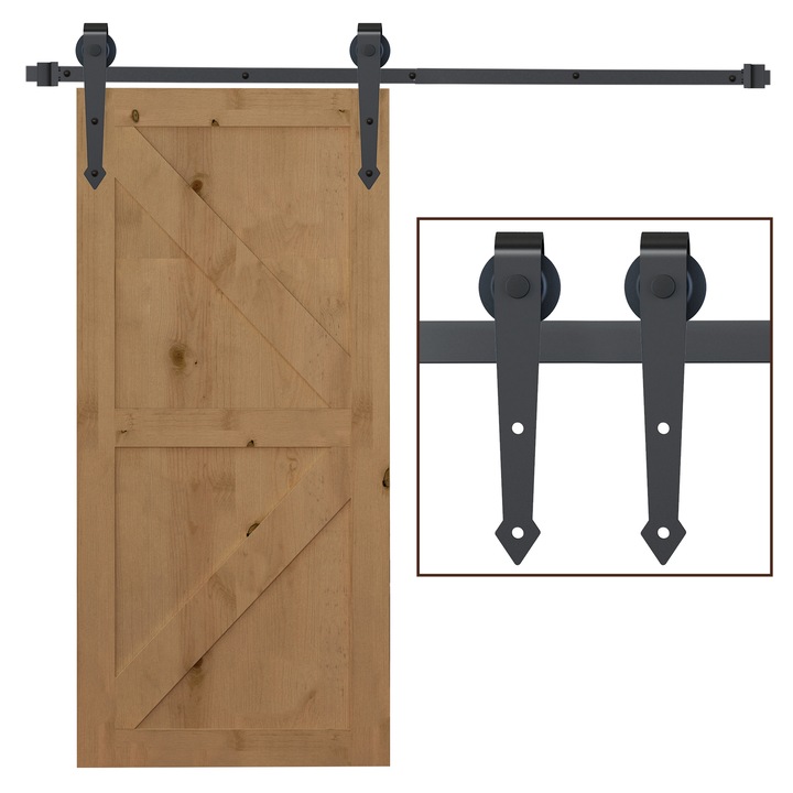 HOMCOM 200CM/6.6FT 2 m-es szénacél tolópajtaajtó sínkészlet, rusztikus, barna