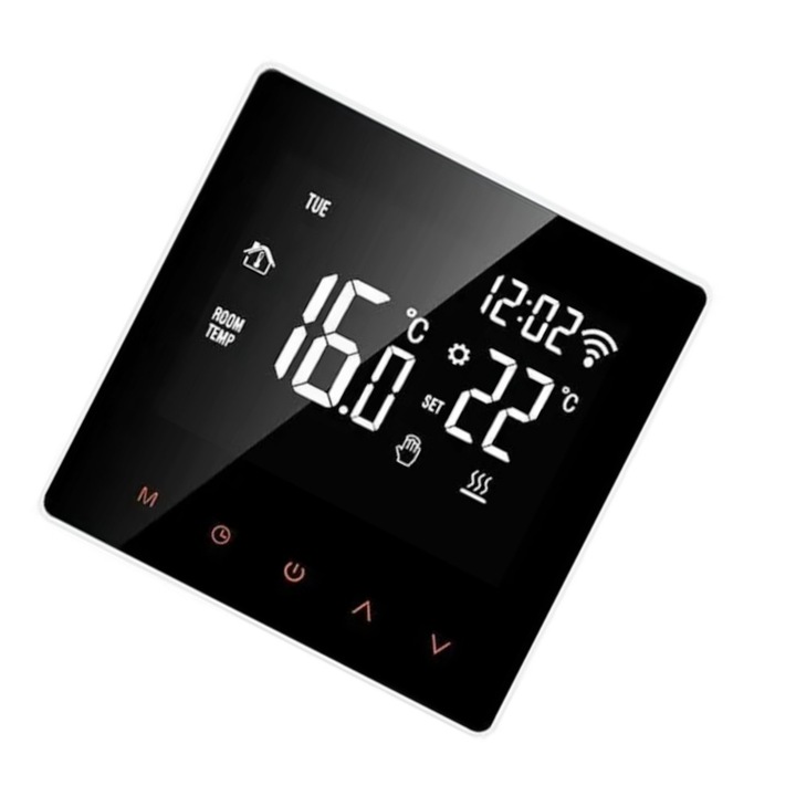 Okos gázkazán termosztát wifi-vel, APP távirányítóval, LCD érintőképernyővel, programozható, multifunkcionális, fekete, 86 * 86 * 40mm