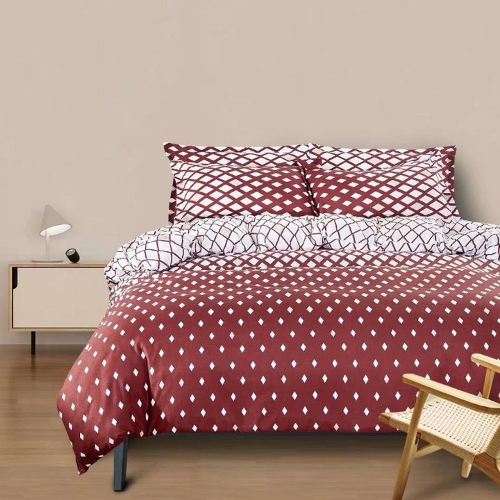 Двойно спално бельо, памучен сатен, бордо 4 бр