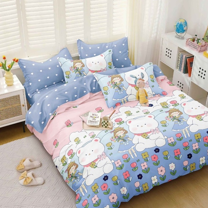 Двойно спално бельо, памучен сатен, Huggie 4 бр