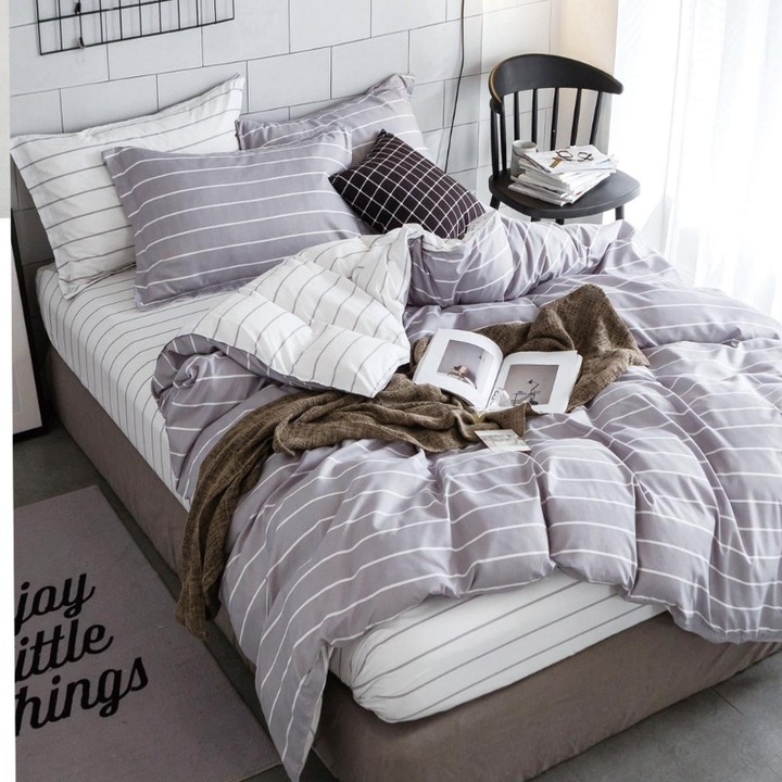 Двойно спално бельо, сатениран памук, Lines V1 4 бр