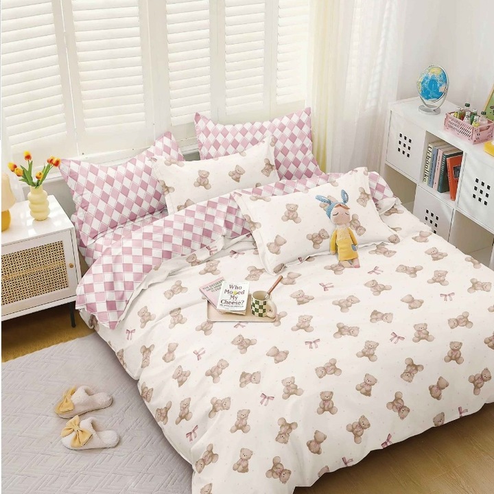 Двойно спално бельо, сатениран памук, Теди 4 бр