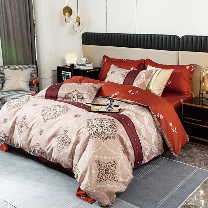 Двойно спално бельо, сатениран памук, кармин 4 бр