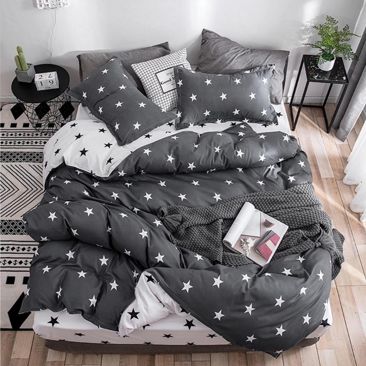 Двойно спално бельо, сатениран памук, Grey Sky 4 бр