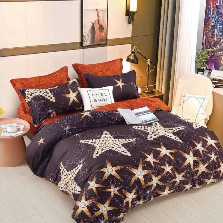 Двойно спално бельо, сатениран памук, Crazy Star 4 бр