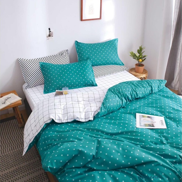 Двойно спално бельо, сатениран памук, ментови точки 4 бр