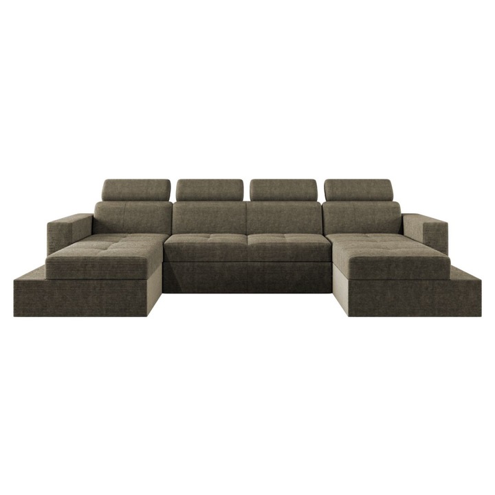 Coltar U Paloma Zoom New 25, extensibil, lada depozitare, tetiere reglabile, reiat, 312 x 164 x 96 cm, Verde